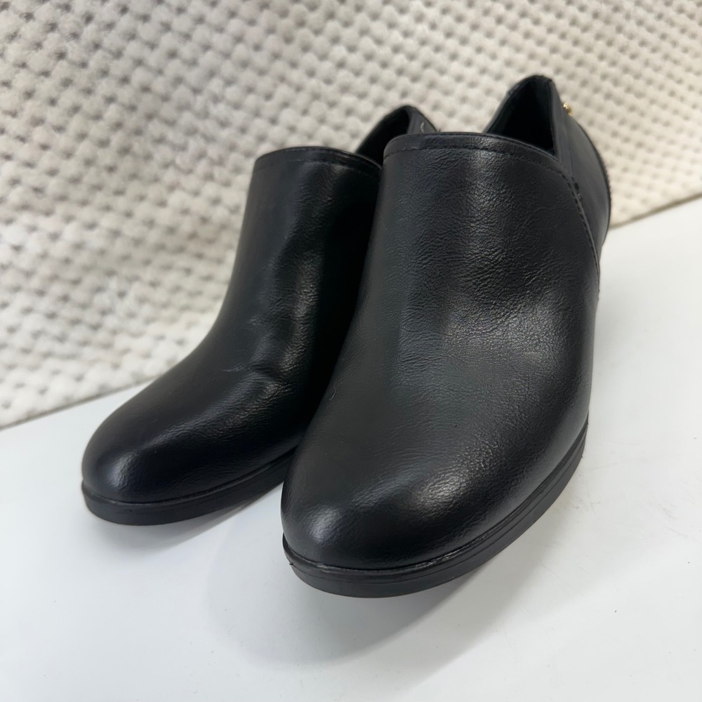 Flex Step Malcolm Wide Ankle Booties Women 8.5W Black Block Heel Slip On Boots